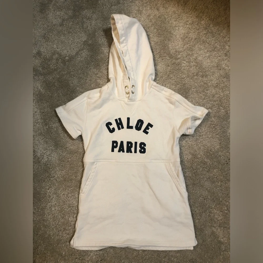 Chloe Paris White Hooded Short Sleeve Cotton Dress Sz 4T Girls
